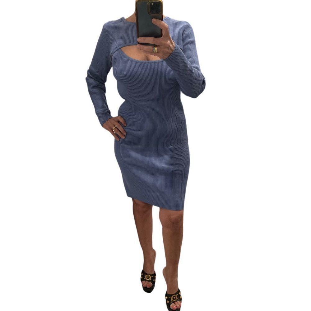 House Of Harlow 1960 Blue Knit Mini Dress 2 Pieces Set.Size XL